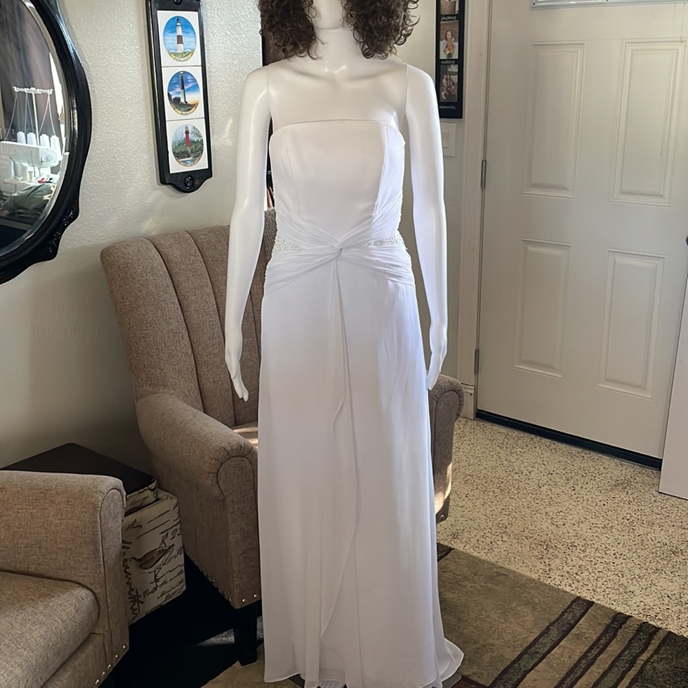 White Chiffon Strapless Gown